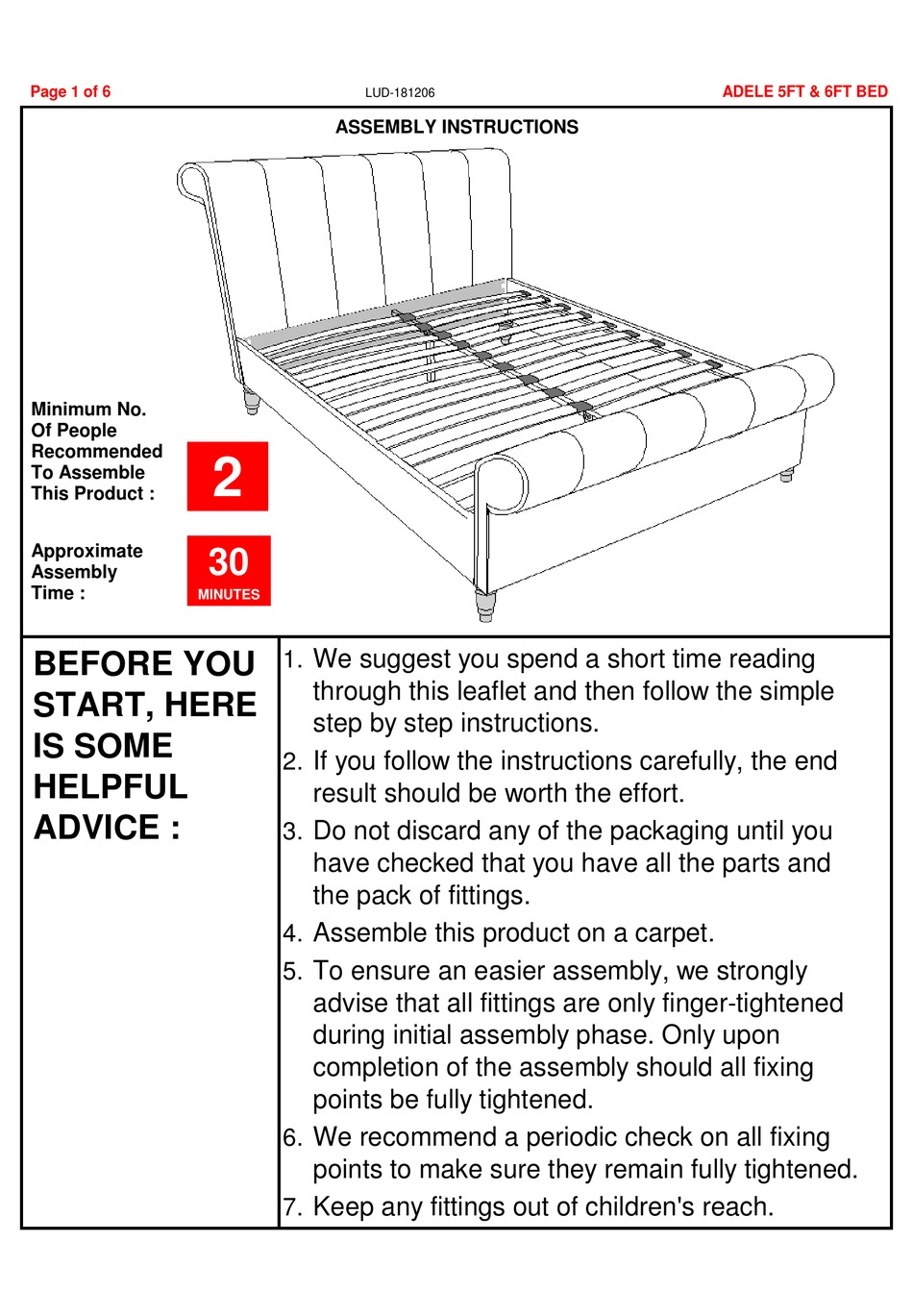 DUNELM ADELE 5FT ASSEMBLY INSTRUCTIONS MANUAL Pdf Download ManualsLib