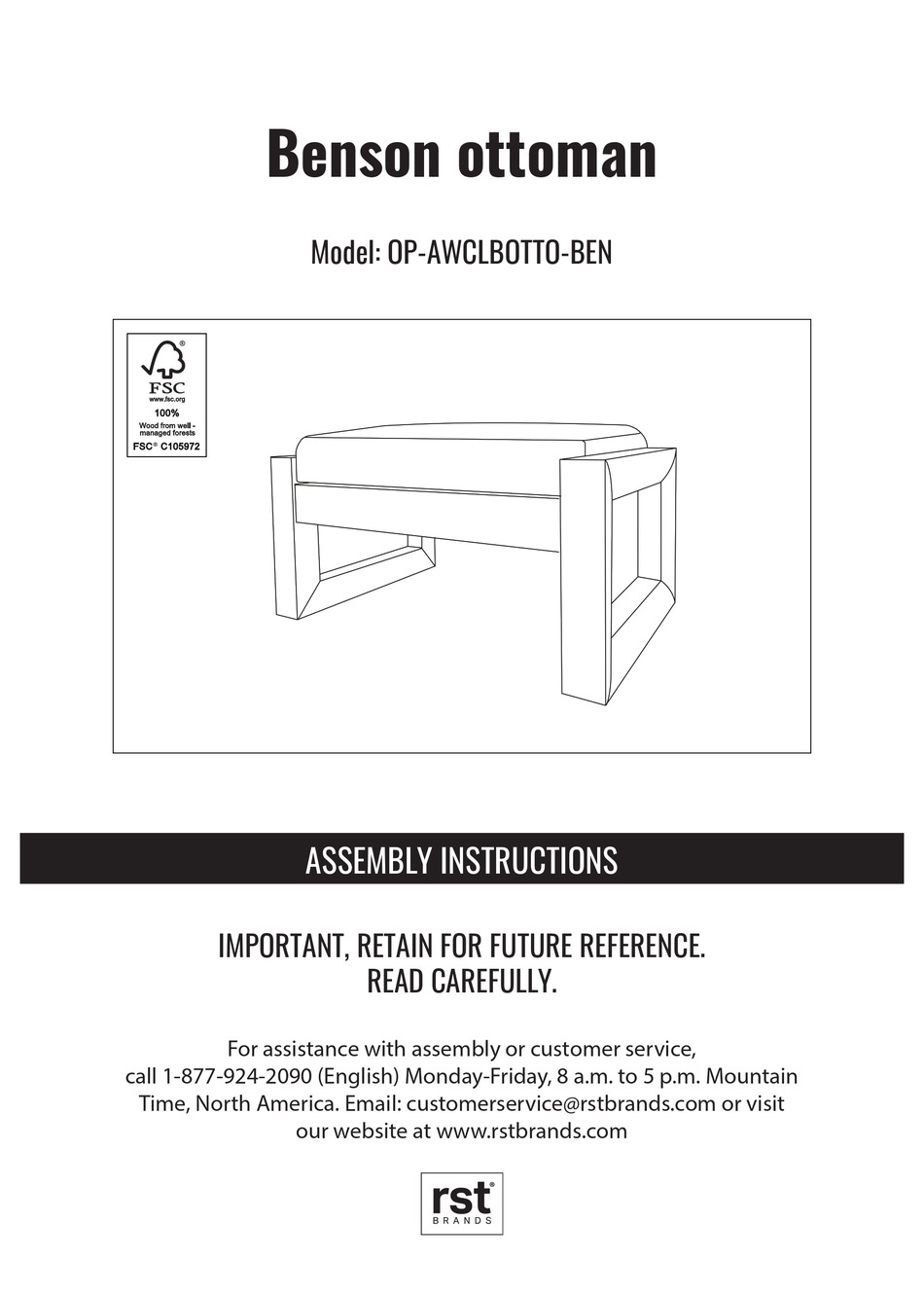 RST BENSON OPAWCLBOTTOBEN ASSEMBLY INSTRUCTIONS MANUAL Pdf Download
