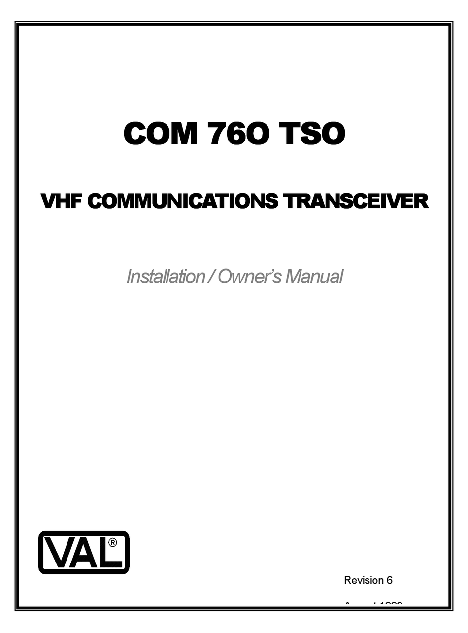 VAL COM 76O TSO INSTALLATION & OWNER'S MANUAL Pdf Download ManualsLib