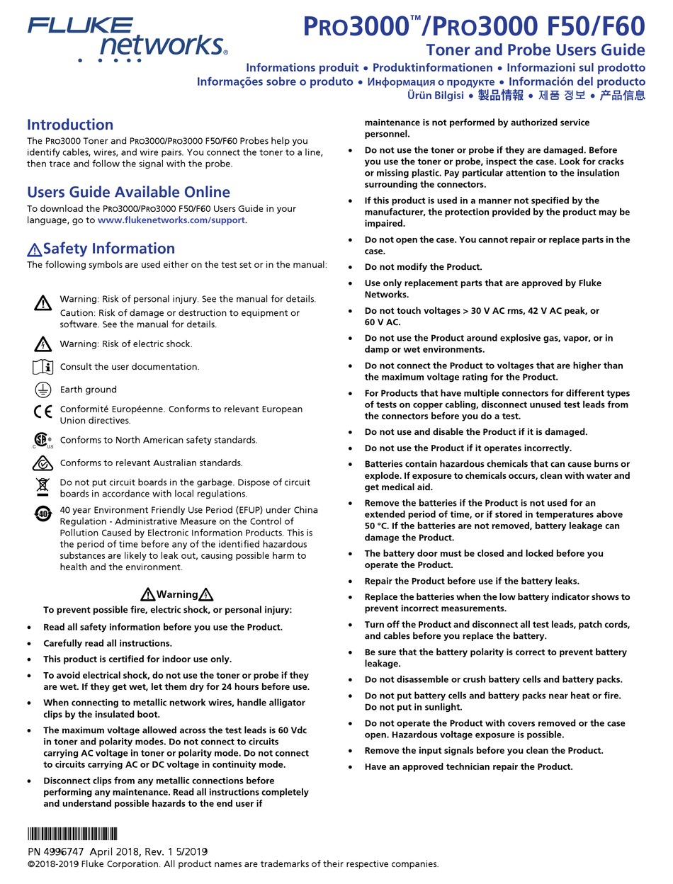 FLUKE PRO3000 USER MANUAL Pdf Download ManualsLib