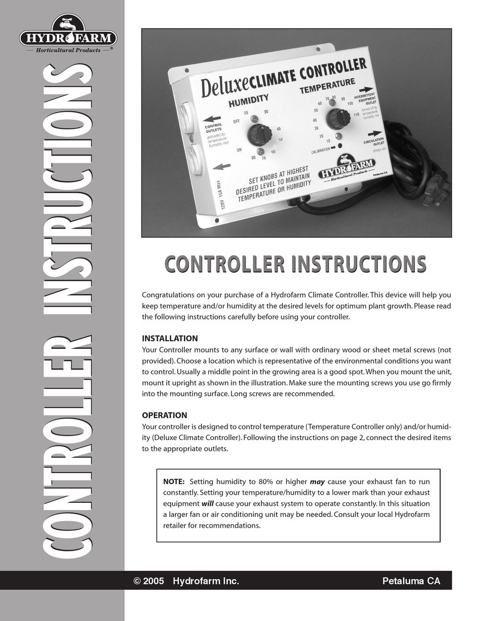 Hydrofarm Deluxe Climate Instructions Pdf Download Manualslib 8794