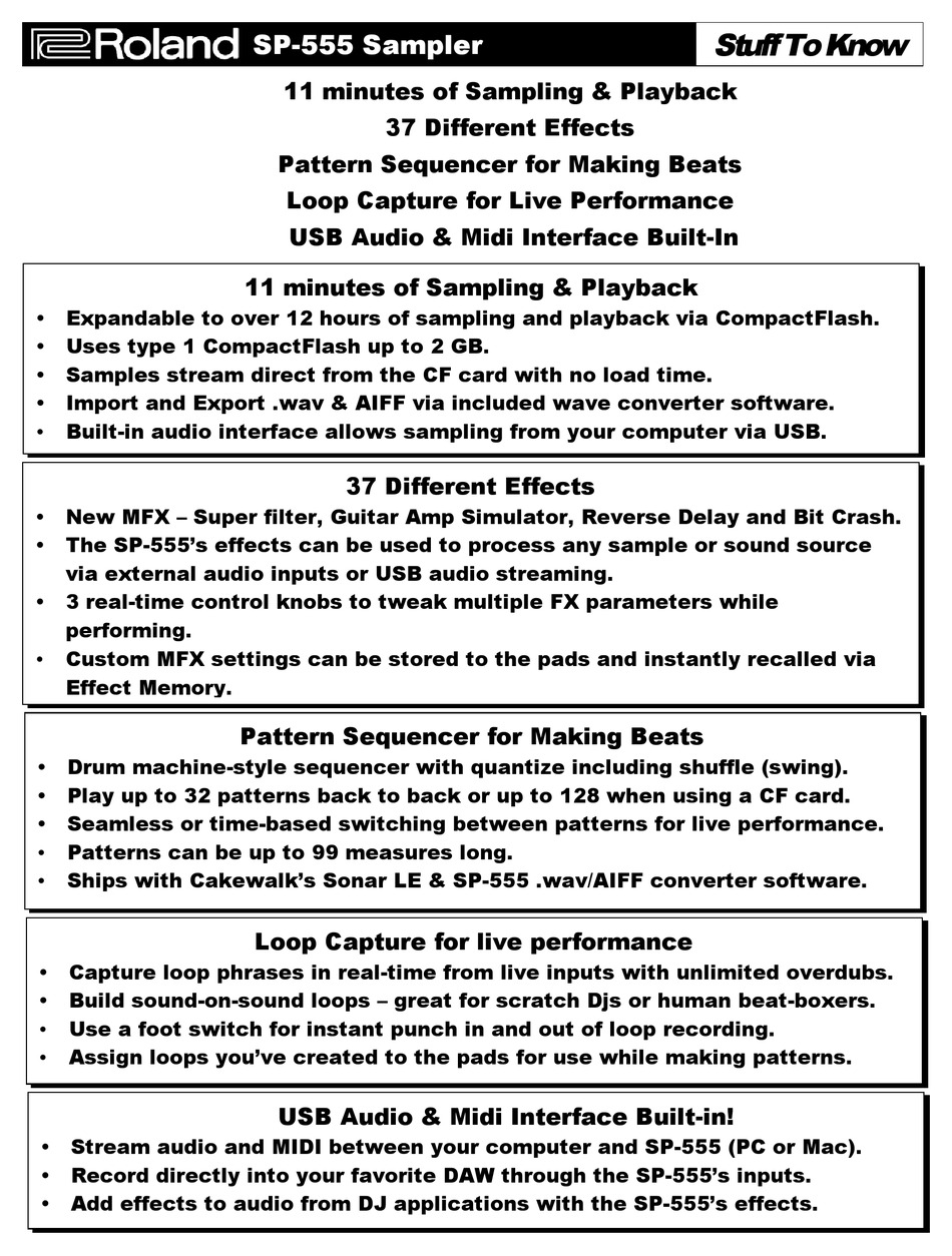 Roland Sp 555 Quick Start Manual Pdf Download Manualslib