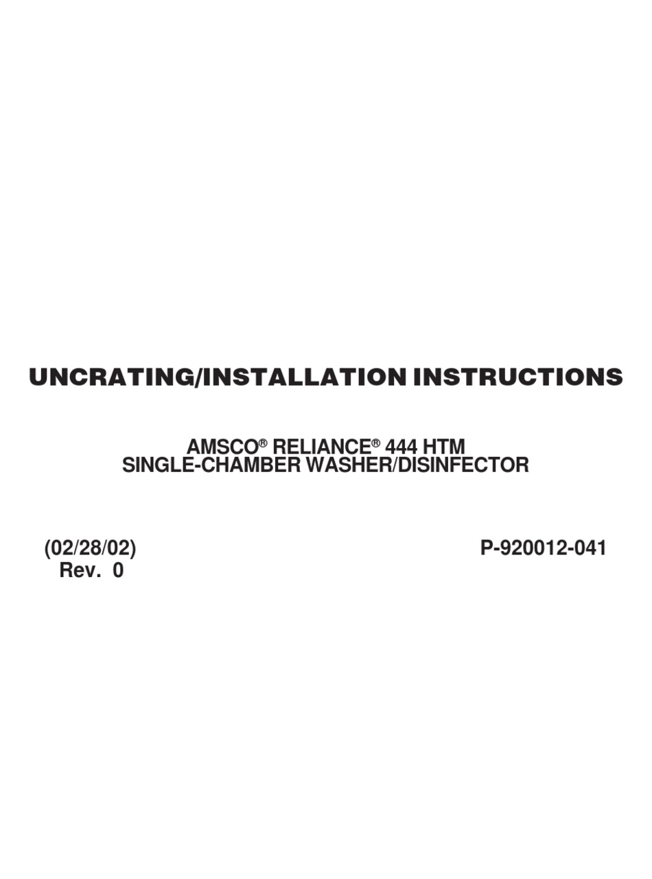 AMSCO RELIANCE 444 HTM INSTALLATION INSTRUCTIONS MANUAL Pdf Download