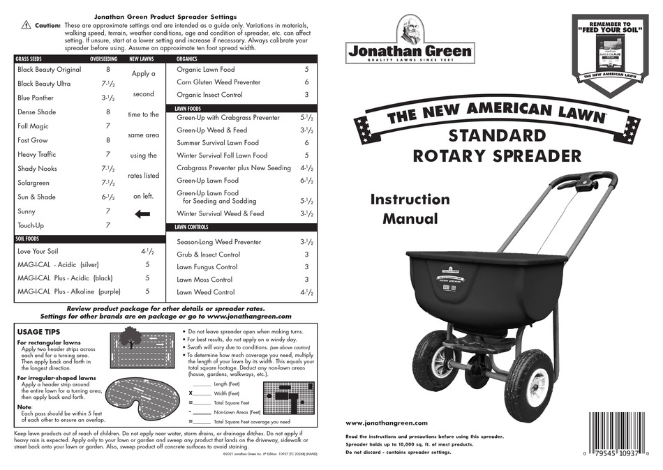 Jonathan Green New American Lawn Standard Rotary Spreader Instruction Manual Pdf Download 