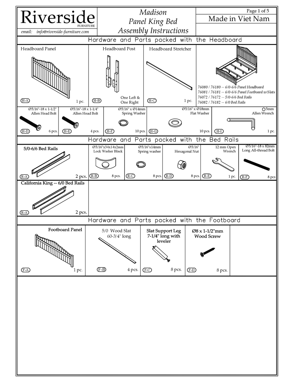 RIVERSIDE FURNITURE MADISON PANEL KING BED ASSEMBLY INSTRUCTIONS Pdf Download ManualsLib