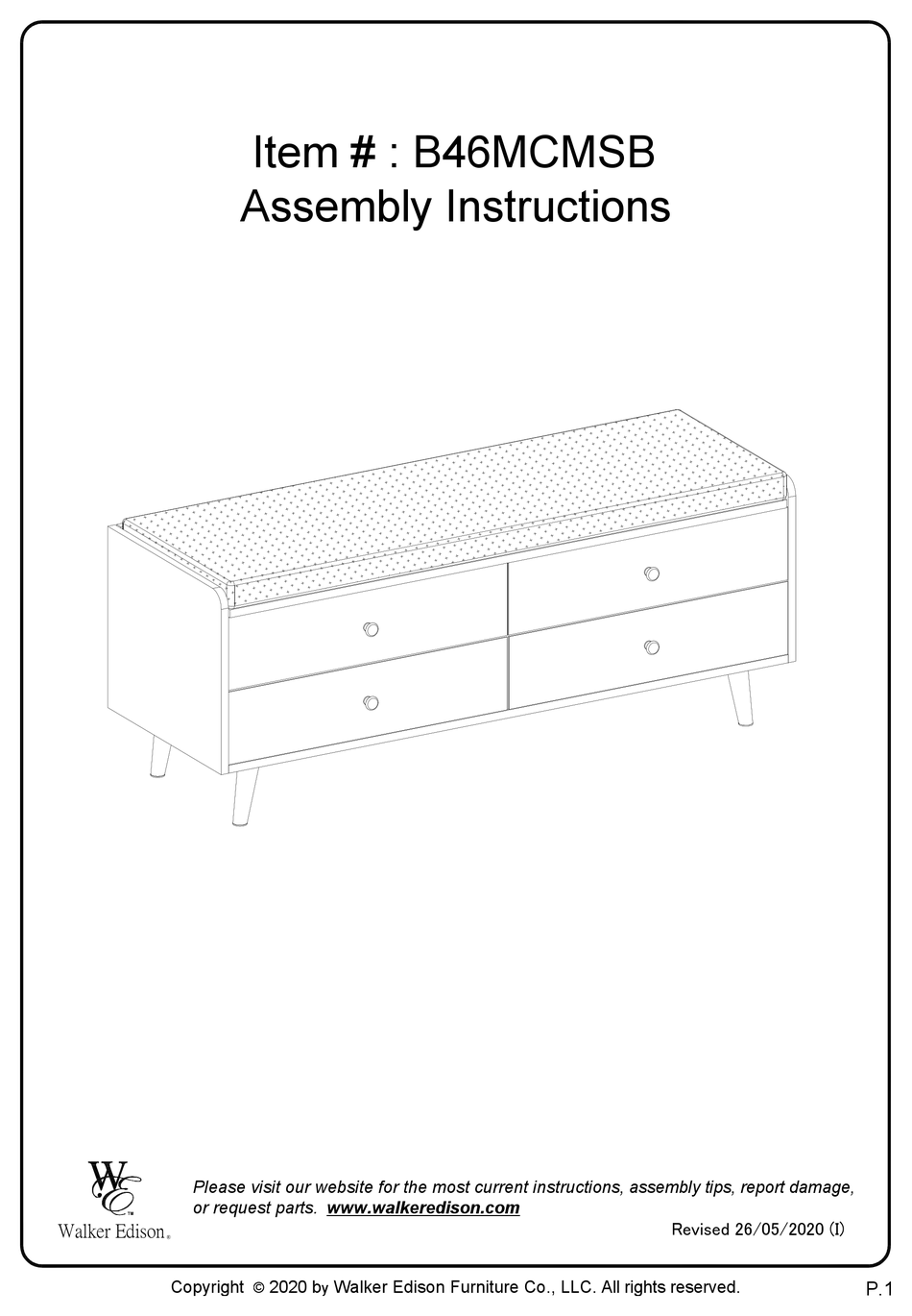 WALKER EDISON B46MCMSB ASSEMBLY INSTRUCTIONS MANUAL Pdf Download