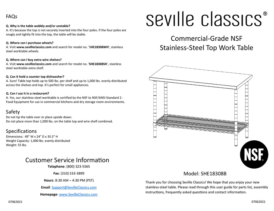 Seville Classics She18308b Quick Start Manual Pdf Download Manualslib