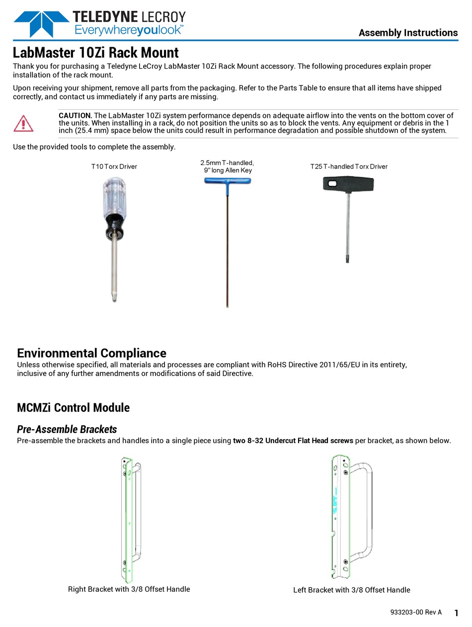 TELEDYNE LECROY LABMASTER 10ZI ASSEMBLY INSTRUCTIONS MANUAL Pdf