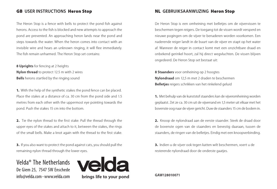 VELDA HERON STOP USER INSTRUCTIONS Pdf Download ManualsLib