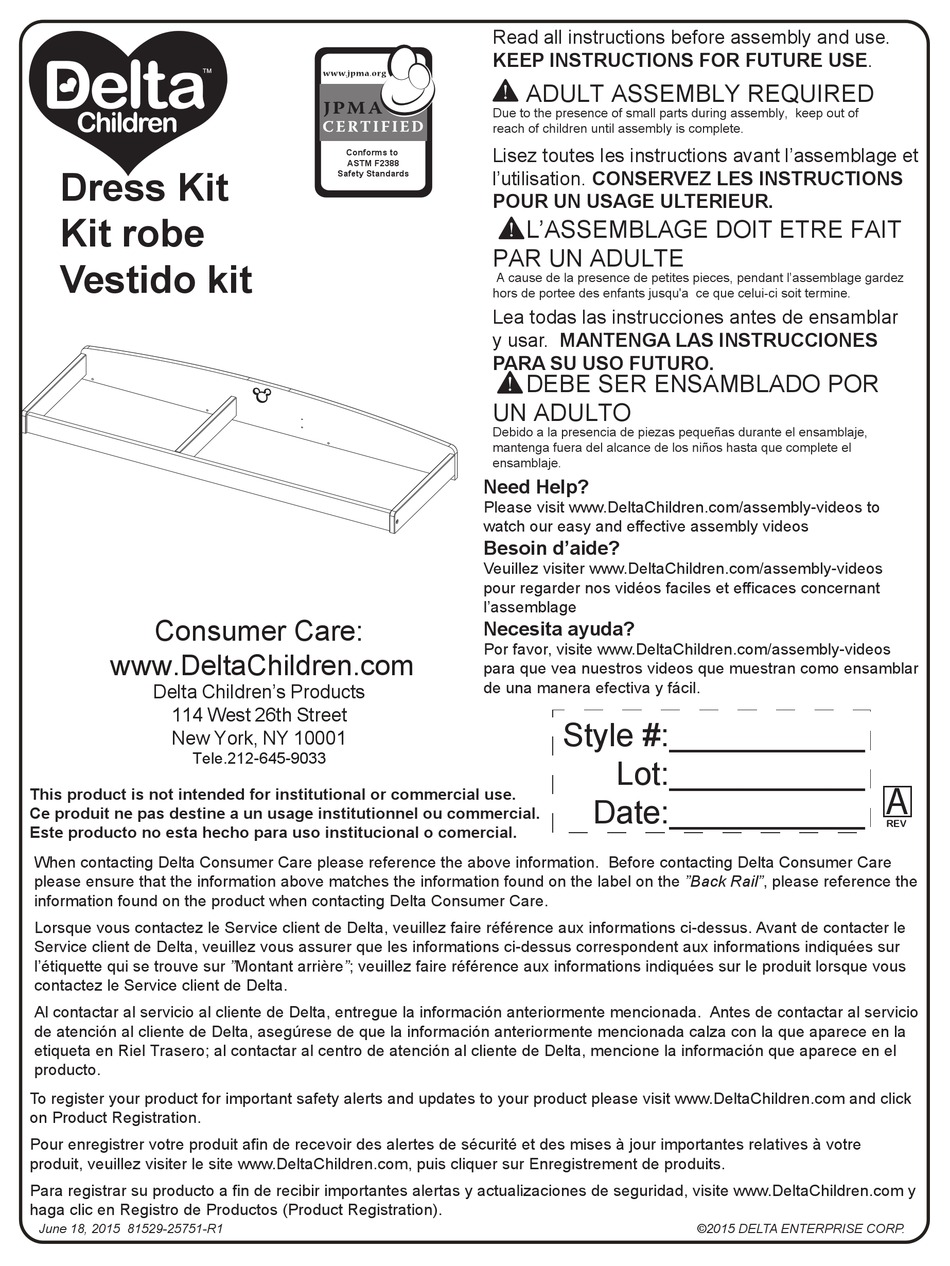 DELTA CHILDREN 81529251 ASSEMBLY INSTRUCTIONS MANUAL Pdf Download