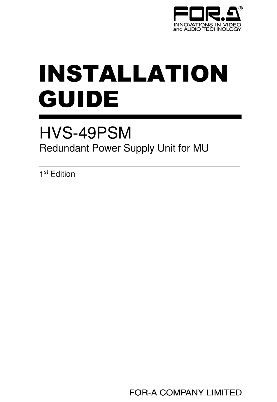 FORA HVS49PSM INSTALLATION MANUAL Pdf Download ManualsLib