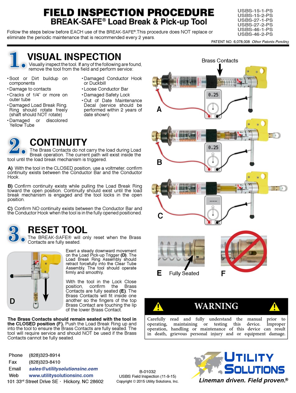 UTILITY SOLUTIONS BREAKSAFE USBS151PS INSPECTION PROCEDURE Pdf
