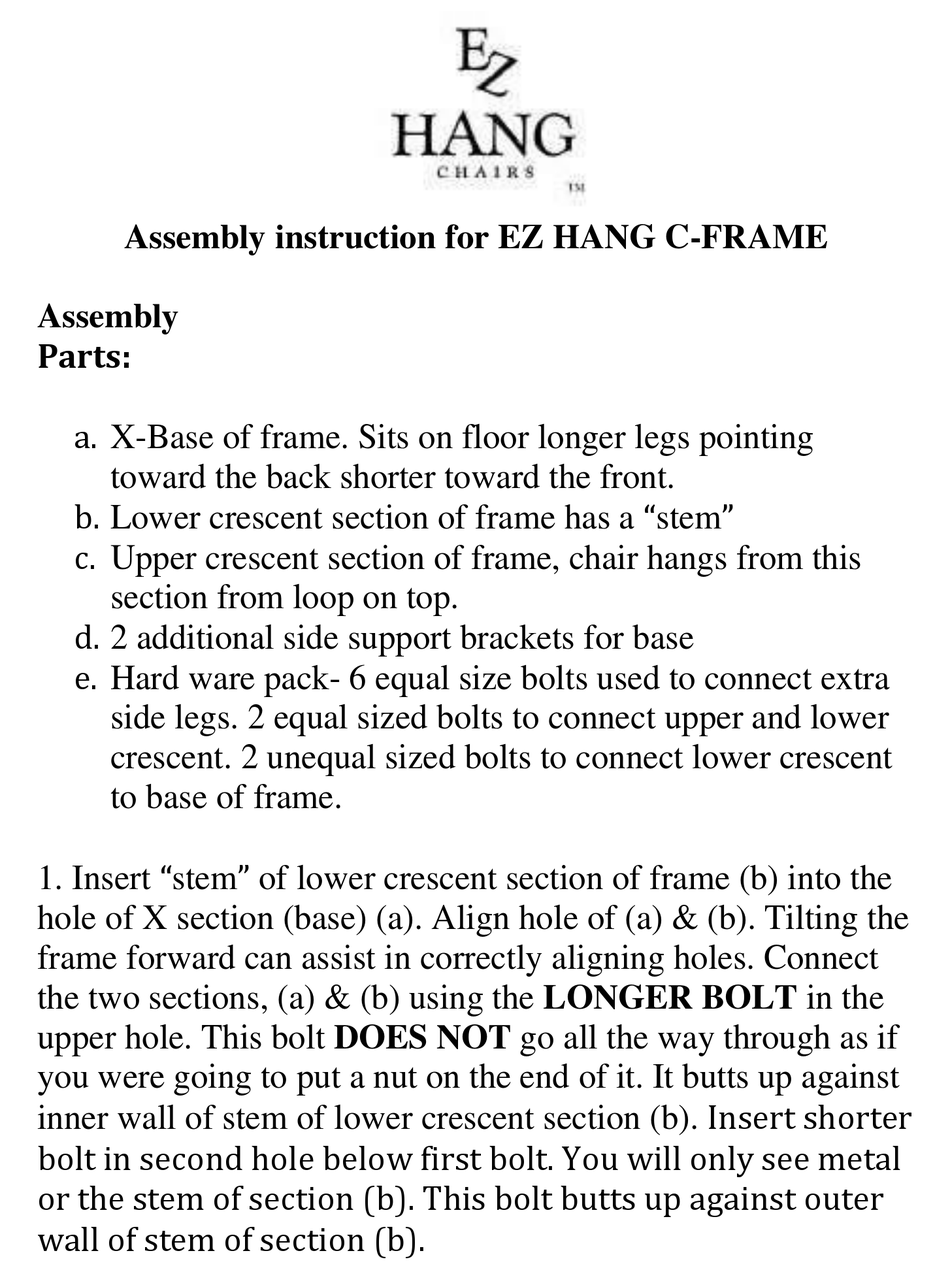 EZ HANG CHAIRS CFRAME ASSEMBLY INSTRUCTION Pdf Download ManualsLib