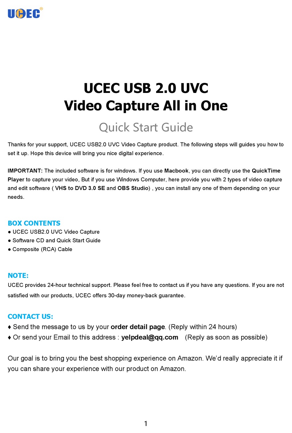UCEC USB 2.0 UVC QUICK START MANUAL Pdf Download
