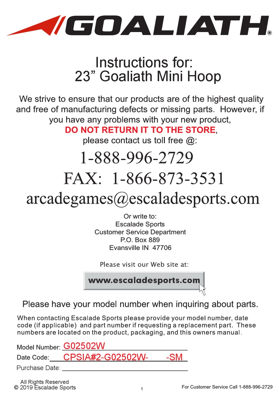 GOALIATH G02502W INSTRUCTIONS Pdf Download ManualsLib