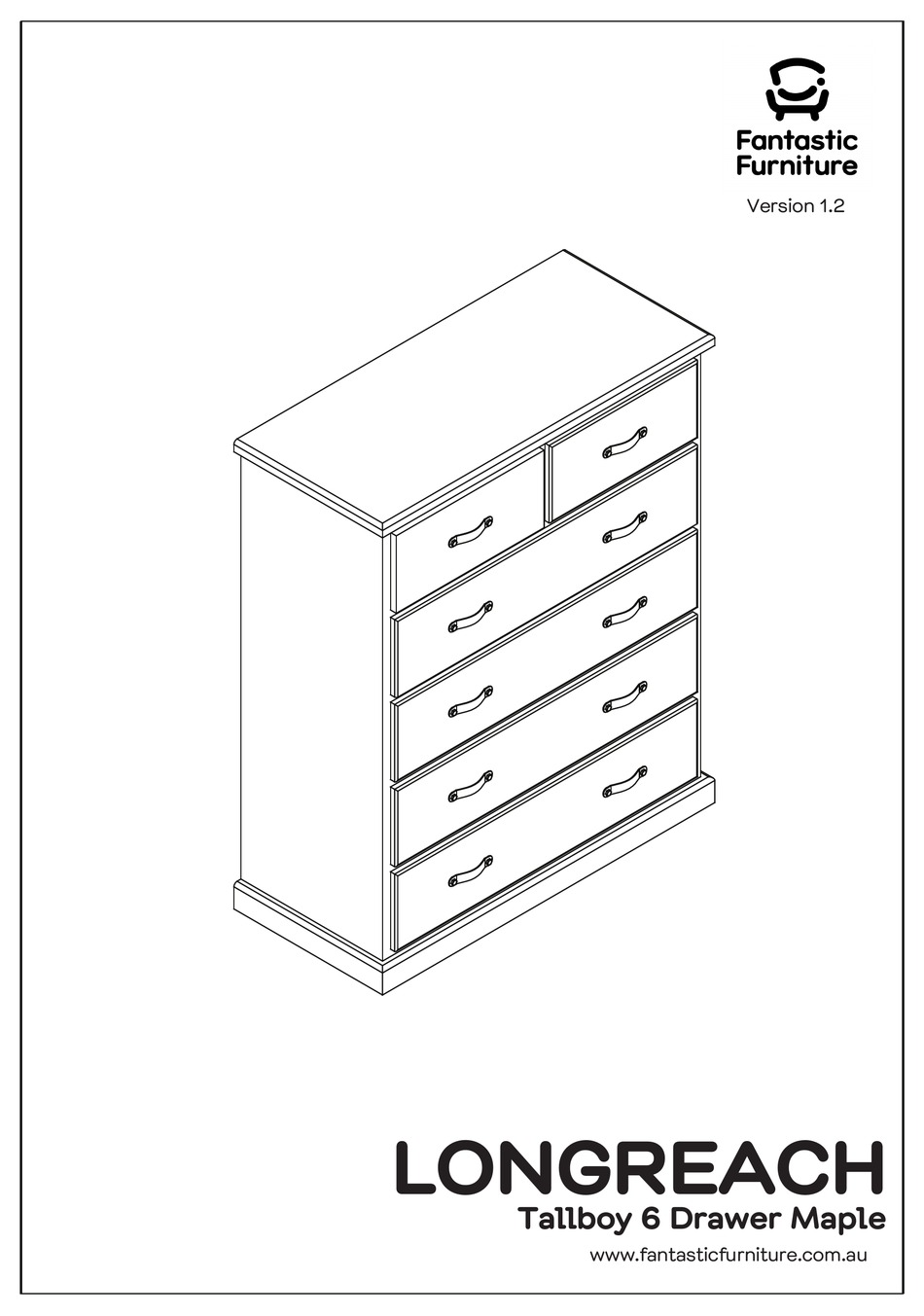 FANTASTIC FURNITURE LONGREACH TALLBOY 6 DRAWER MAPLE ASSEMBLY