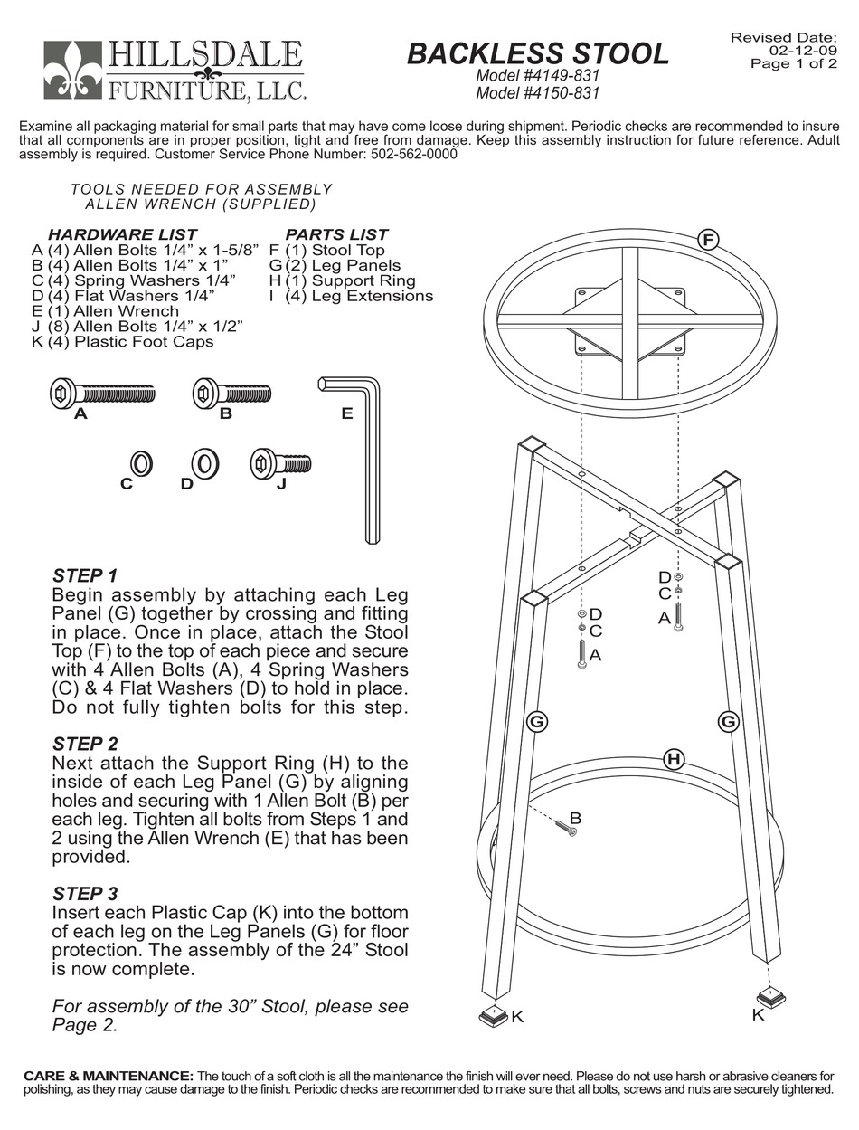 HILLSDALE FURNITURE 4149831 QUICK START MANUAL Pdf Download ManualsLib