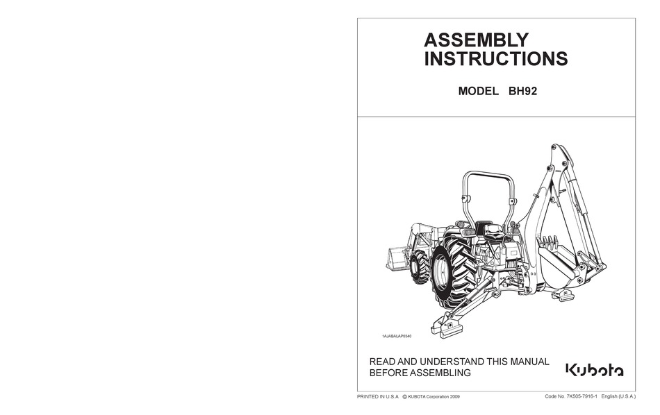 KUBOTA BH92 ASSEMBLY INSTRUCTIONS MANUAL Pdf Download ManualsLib