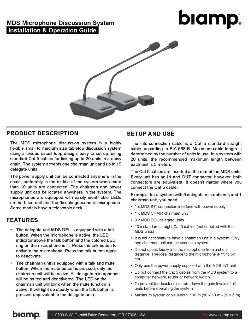 BIAMP MDS INSTALLATION & OPERATION MANUAL Pdf Download | ManualsLib