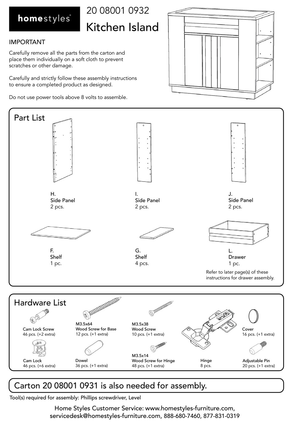 HOME STYLES 20 08001 0932 ASSEMBLY INSTRUCTIONS MANUAL Pdf Download