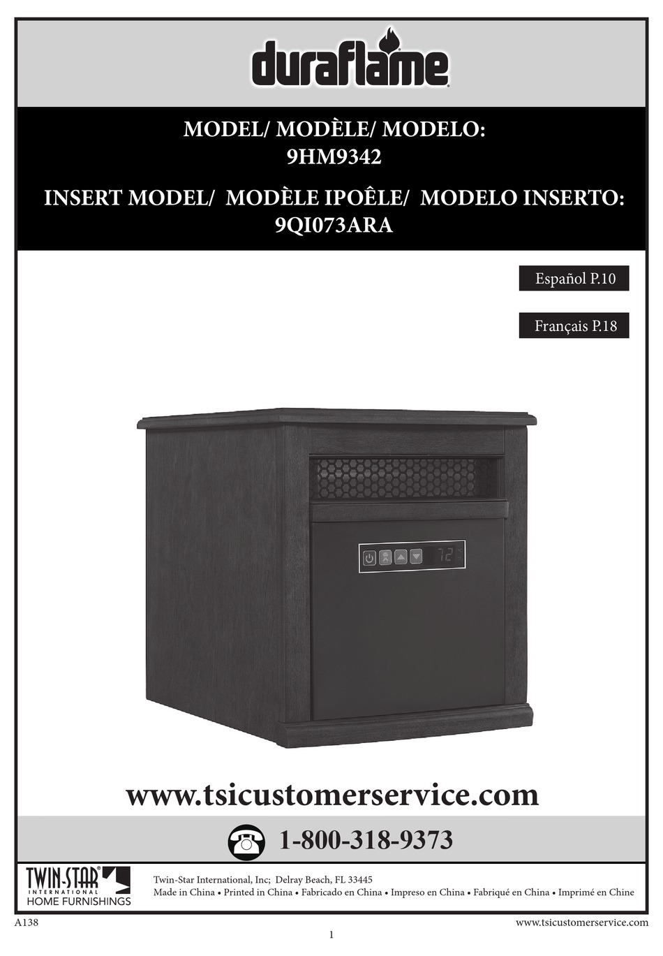 TWINSTAR INTERNATIONAL DURAFLAME 9HM9342 MANUAL Pdf Download ManualsLib