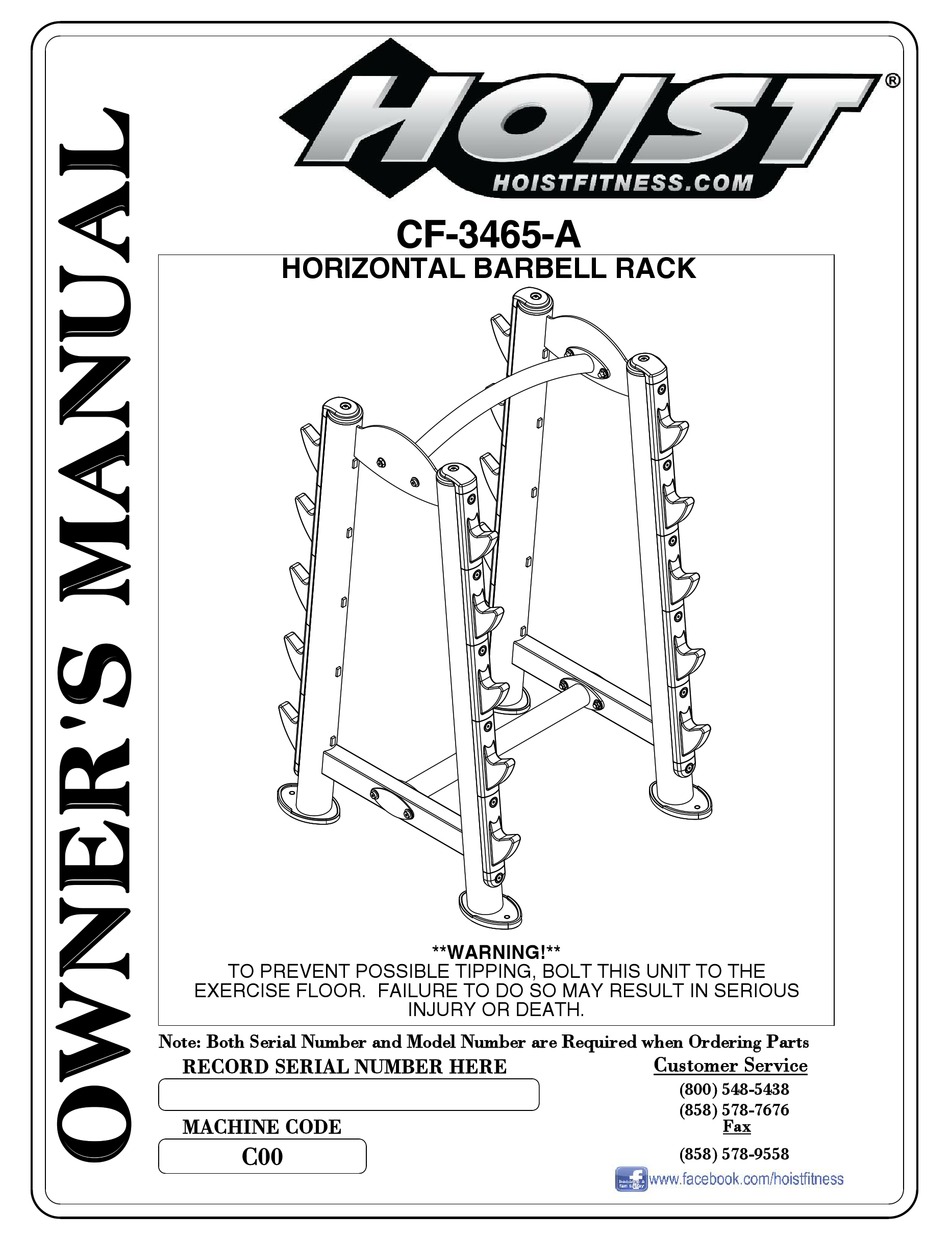 HOIST FITNESS CF COMMERCIAL FREEWEIGHT CF3465A OWNER'S MANUAL Pdf