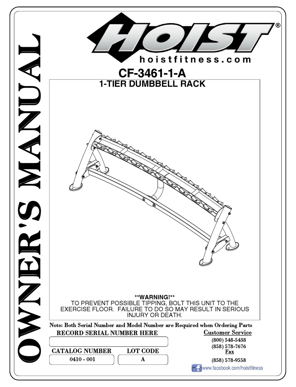 HOIST FITNESS CF COMMERCIAL FREEWEIGHT CF-3461-1 OWNER'S MANUAL Pdf ...