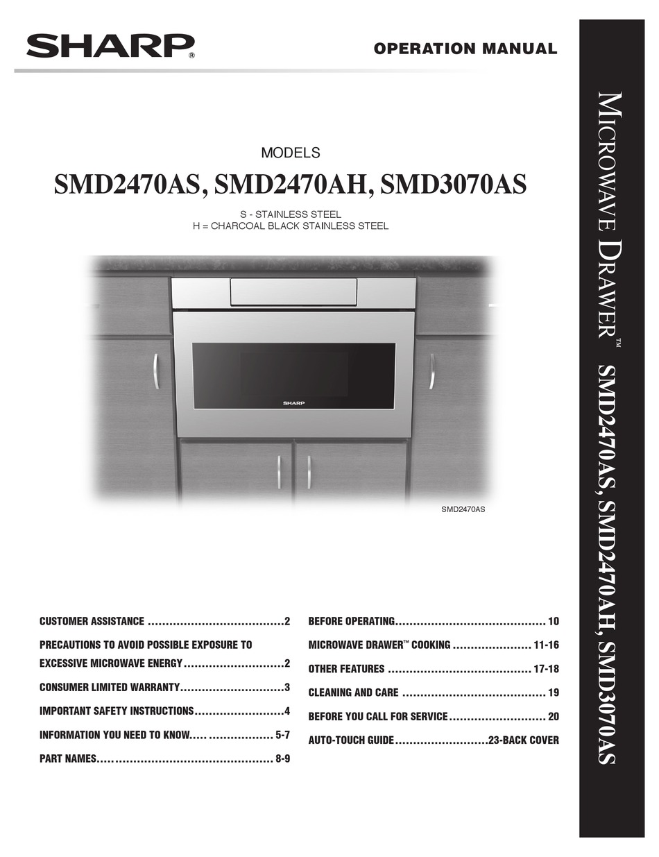 SHARP MICROWAVE DRAWER SMD3070AS OPERATION MANUAL Pdf Download ManualsLib