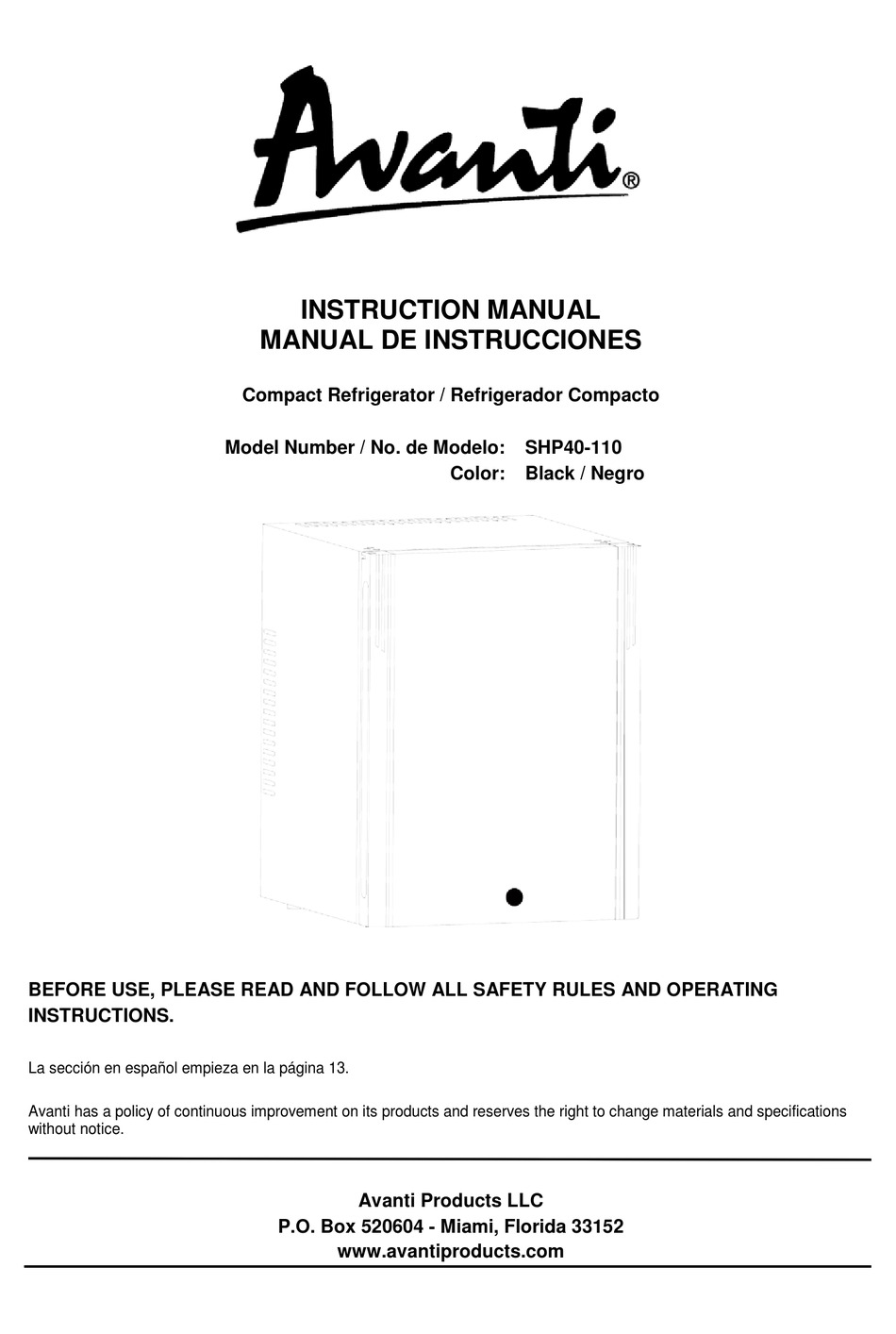 AVANTI SHP40110 INSTRUCTION MANUAL Pdf Download ManualsLib