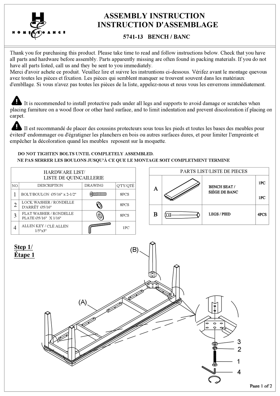 HOMELEGANCE 574113 ASSEMBLY INSTRUCTION Pdf Download ManualsLib