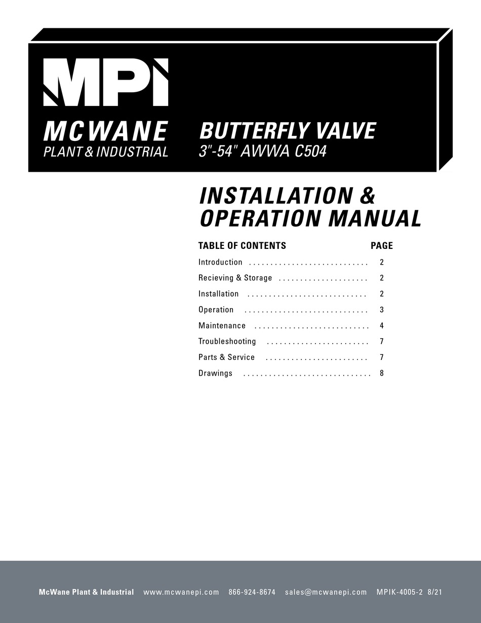 MPI AWWA C504 INSTALLATION & OPERATION MANUAL Pdf Download ManualsLib