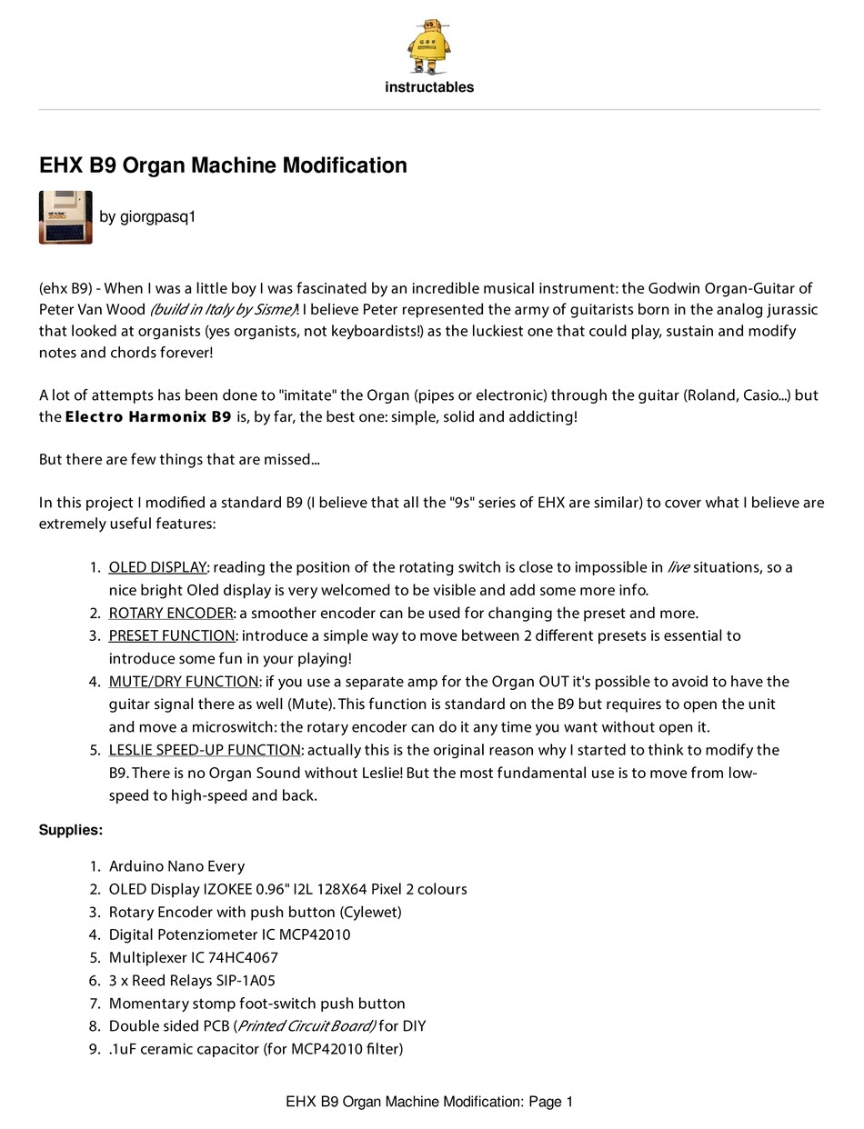 ELECTROHARMONIX EHX B9 MANUAL Pdf Download ManualsLib