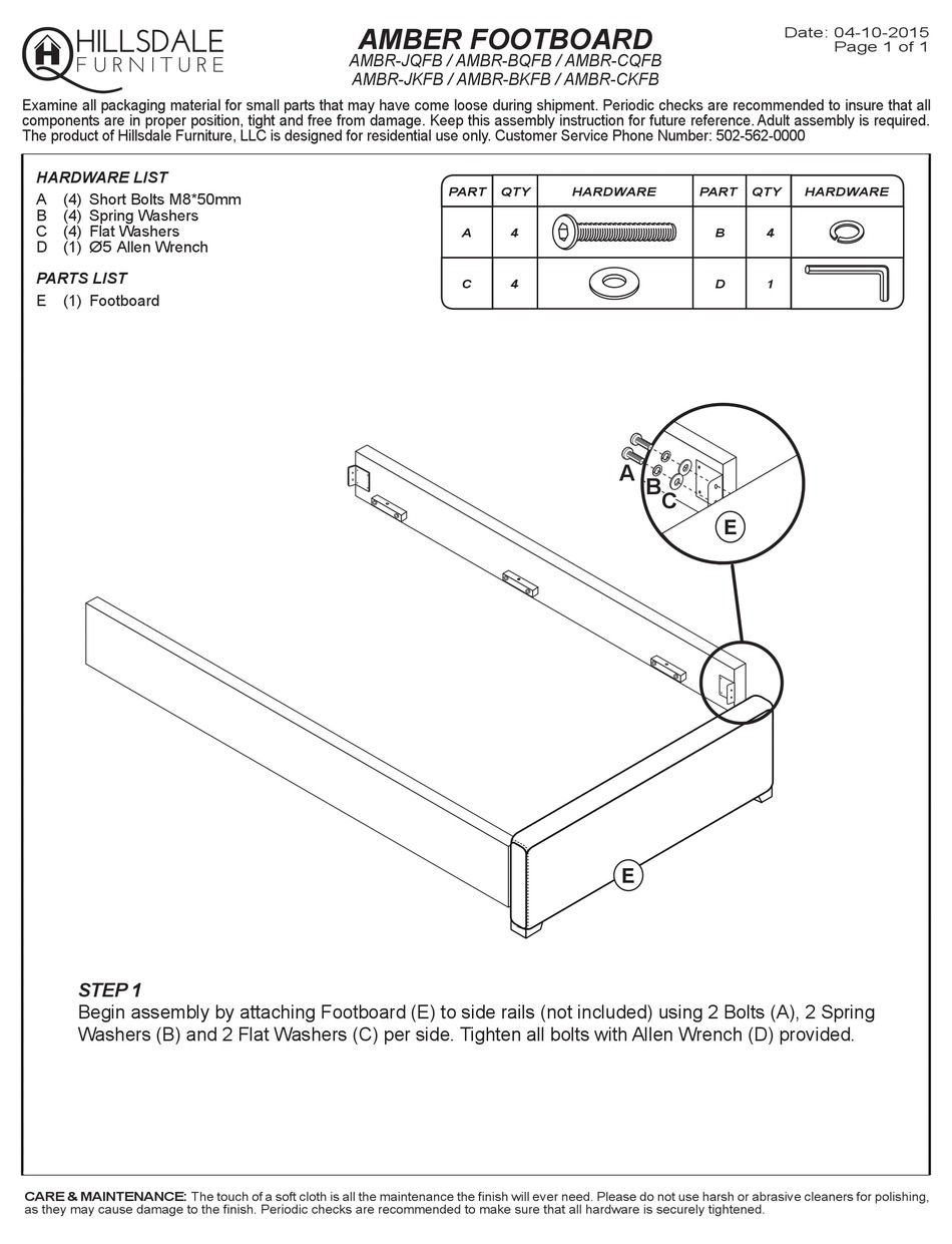 HILLSDALE FURNITURE AMBRJQFB QUICK START MANUAL Pdf Download ManualsLib