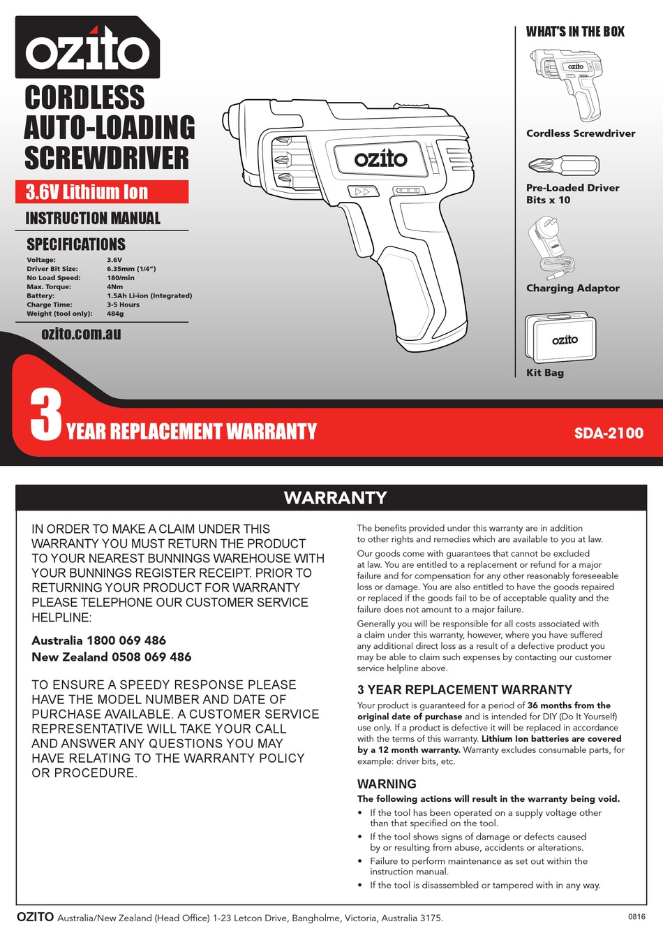 OZITO SDA2100 INSTRUCTION MANUAL Pdf Download ManualsLib