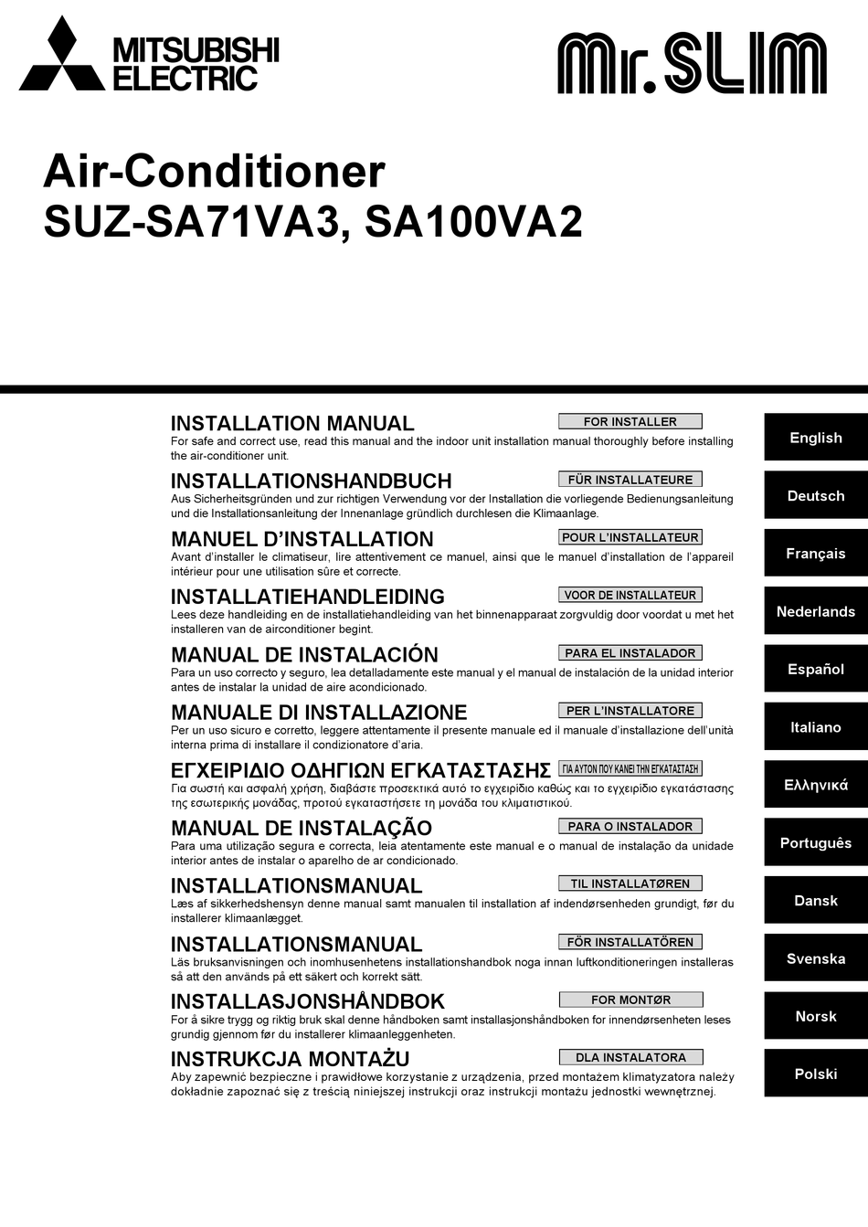 Mitsubishi Electric Suz Sa Va Installation Manual Pdf Download