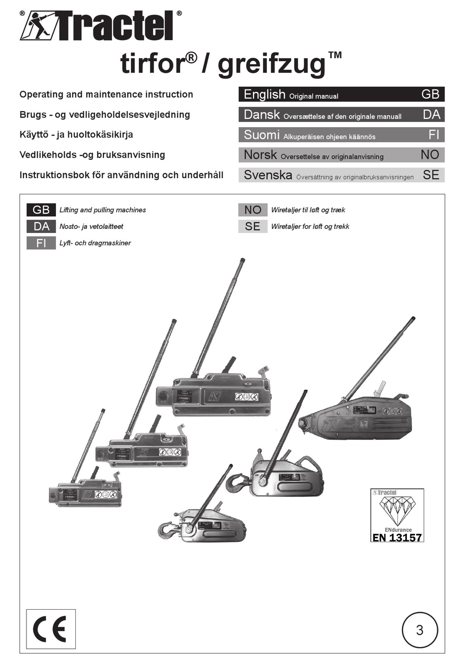 TRACTEL TIRFOR TU 8 OPERATING AND MAINTENANCE INSTRUCTION MANUAL Pdf