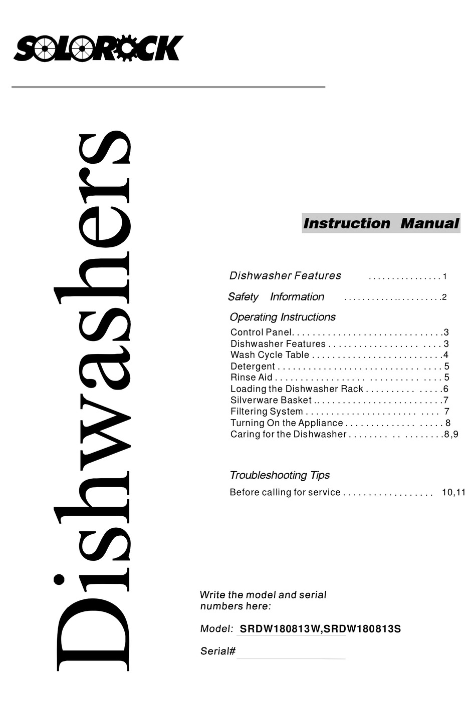 SOLOROCK SRDW180813W INSTRUCTION MANUAL Pdf Download ManualsLib