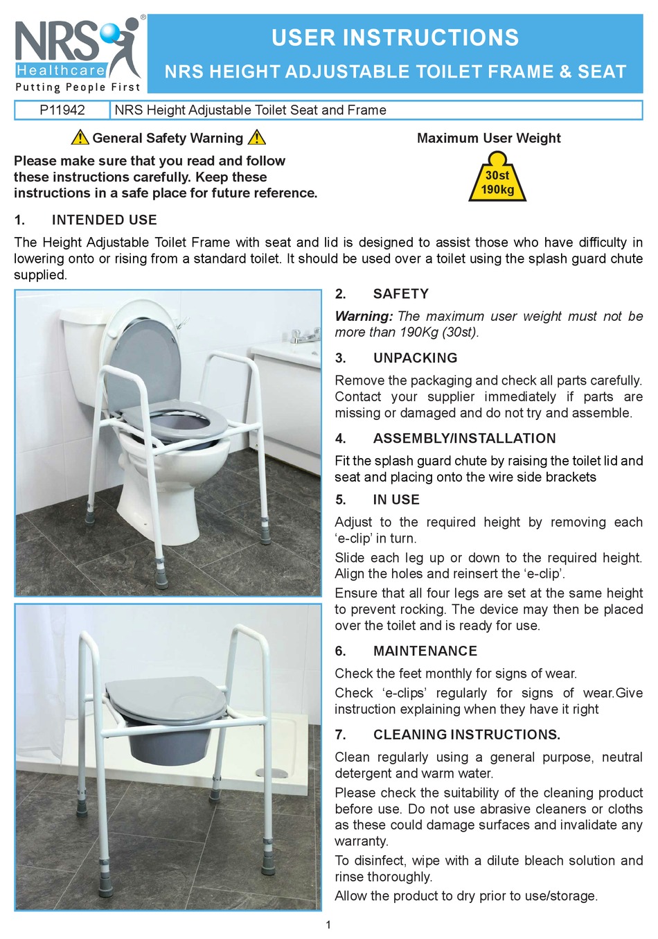NRS HEALTHCARE HEIGHT ADJUSTABLE TOILET SEAT AND FRAME USER