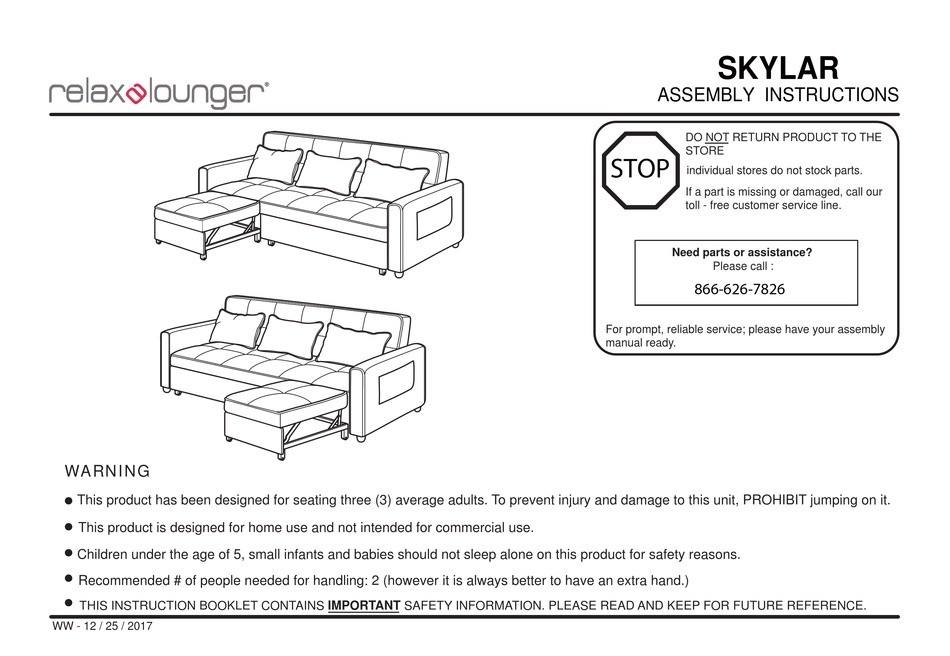 RELAXALOUNGER SKYLAR ASSEMBLY INSTRUCTIONS MANUAL Pdf Download