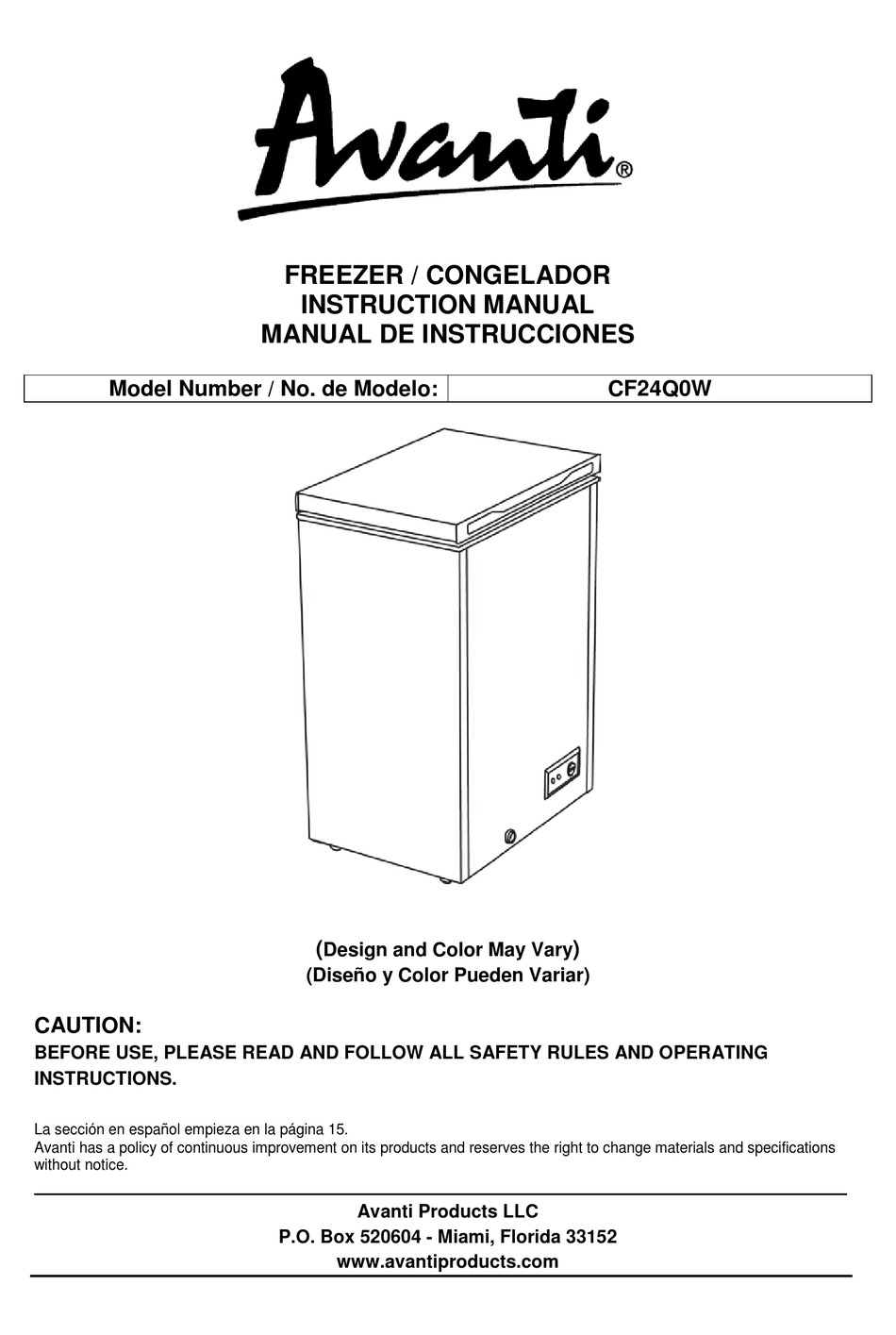 AVANTI CF24Q0W INSTRUCTION MANUAL Pdf Download ManualsLib