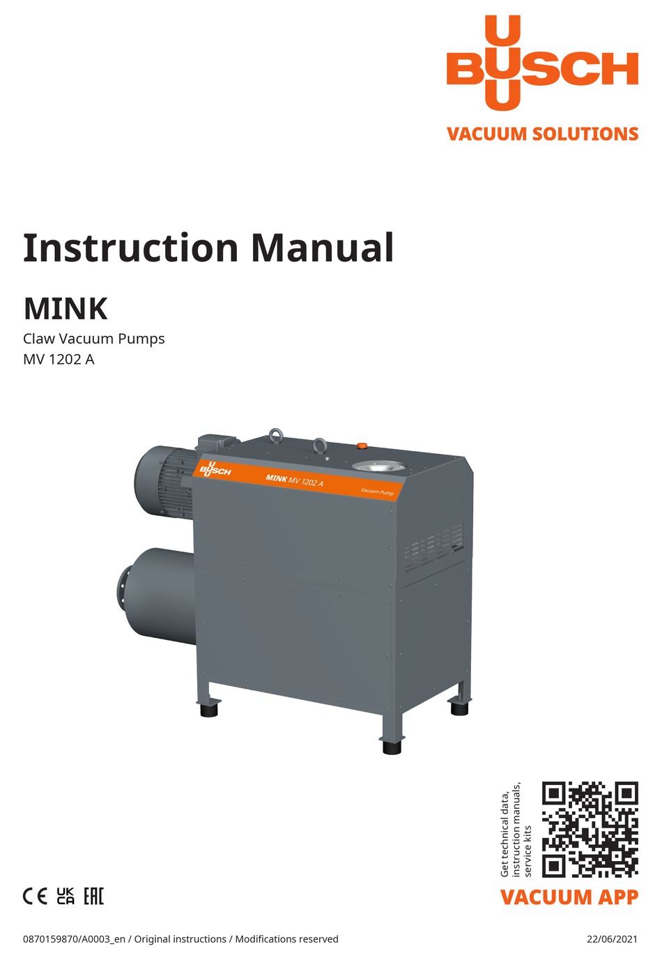 BUSCH MINK MV 1202 A INSTRUCTION MANUAL Pdf Download ManualsLib