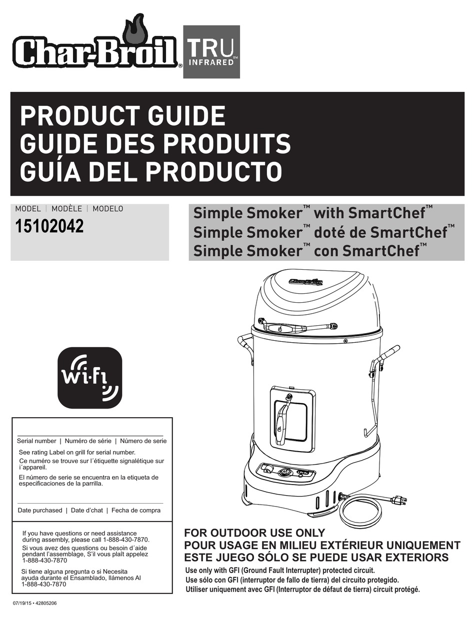 CHARBROIL SIMPLE SMOKER SMARTCHEF 15102042 PRODUCT MANUAL Pdf Download