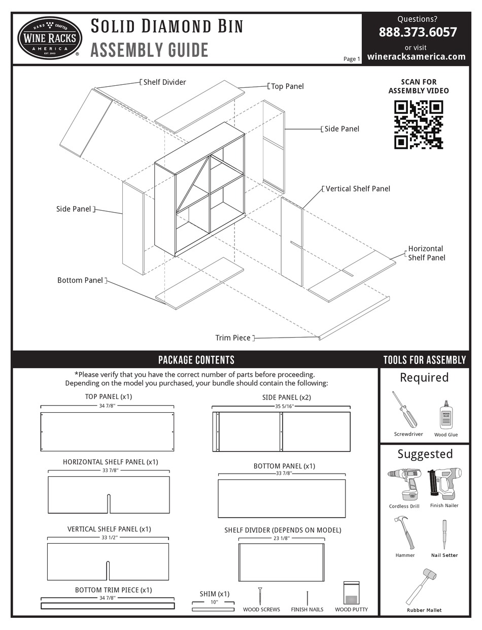 WINE RACKS AMERICA SOLID DIAMOND BIN ASSEMBLY MANUAL Pdf Download