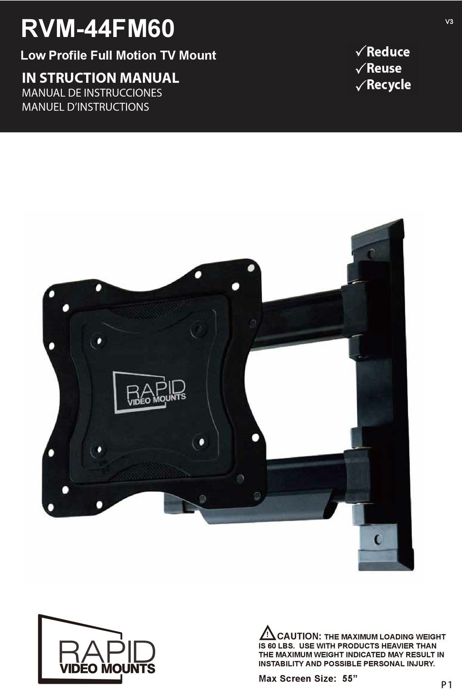 RAPID VIDEO MOUNTS RVM44FM60 INSTRUCTION MANUAL Pdf Download ManualsLib