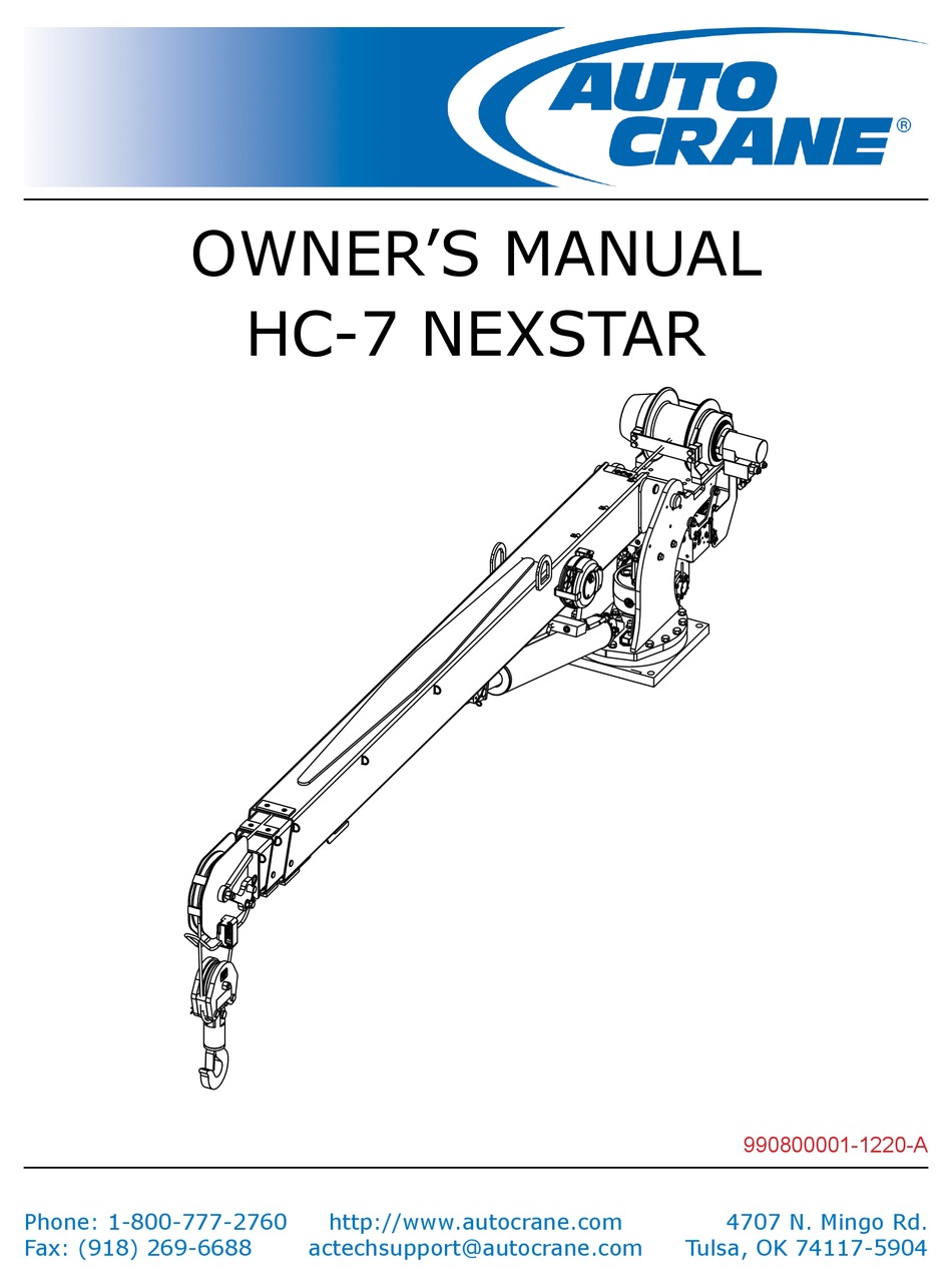 AUTO CRANE HC7 NEXSTAR OWNER'S MANUAL Pdf Download ManualsLib