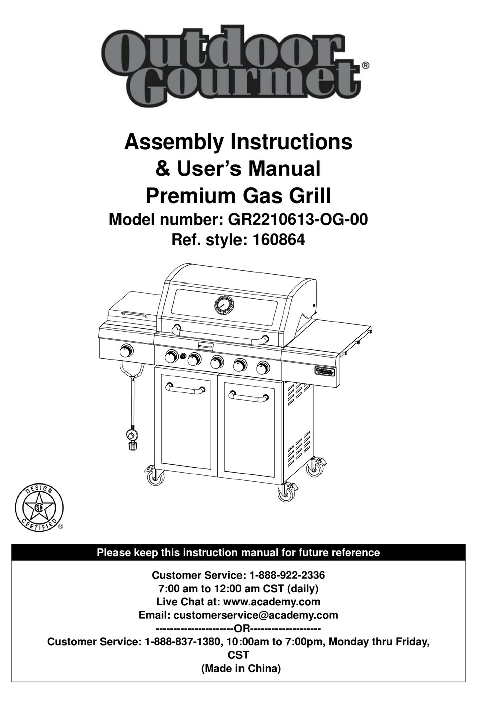 OUTDOOR GOURMET GR2210613-OG-00 ASSEMBLY INSTRUCTIONS & USER MANUAL Pdf ...