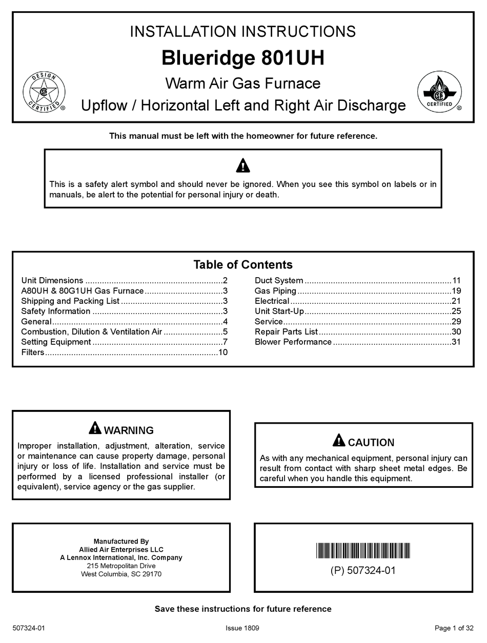 BLUERIDGE 801UH INSTALLATION INSTRUCTIONS MANUAL Pdf Download ManualsLib