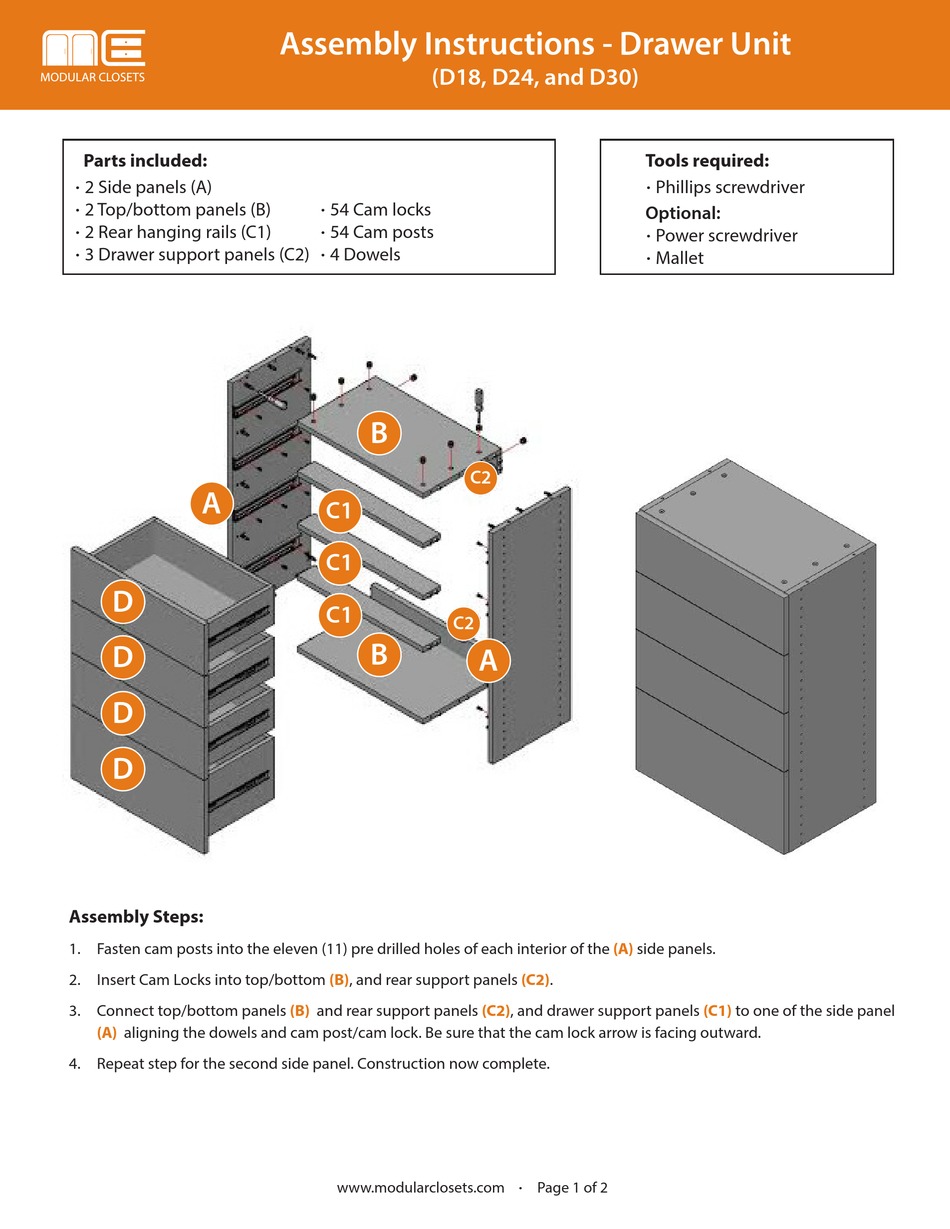 MODULAR CLOSETS D18 ASSEMBLY INSTRUCTIONS Pdf Download ManualsLib