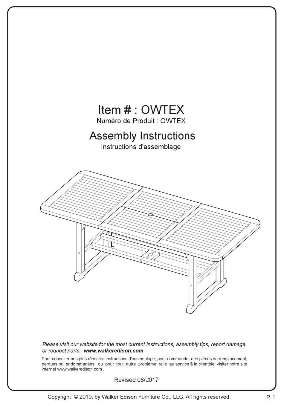 WALKER EDISON OWTEX ASSEMBLY INSTRUCTIONS MANUAL Pdf Download ManualsLib