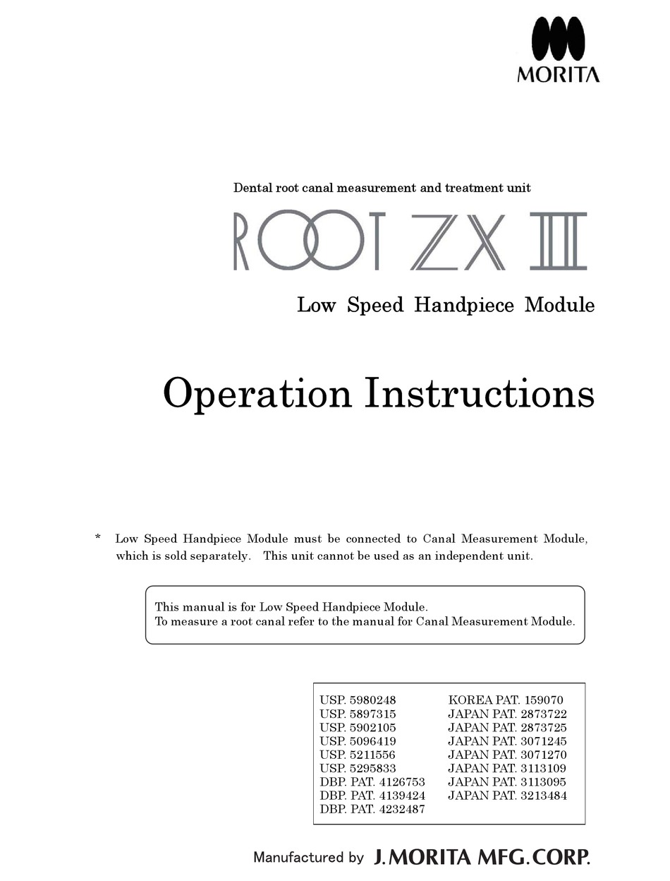 MORITA ROOT ZX II OPERATION INSTRUCTIONS MANUAL Pdf Download ManualsLib